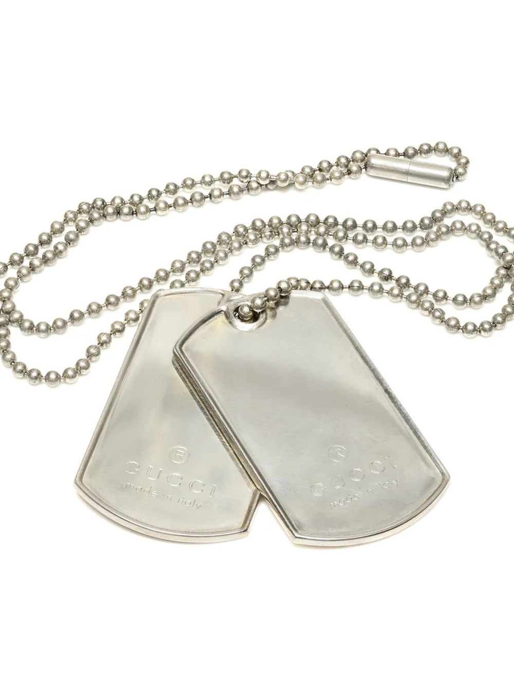 Gucci Silver Double Dog Tag Pendant Necklace